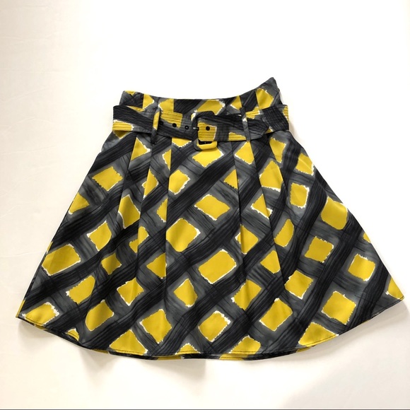 The Limited Dresses & Skirts - The Limited Gray & Gold Print Pleated Flare Skirt